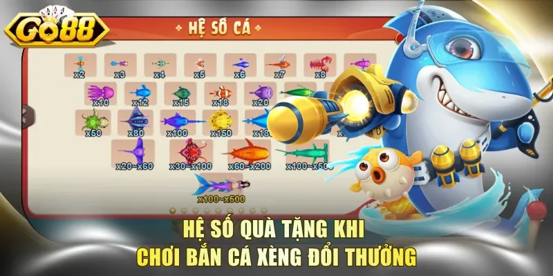 Hệ số quà tặng khi chơi bắn cá Xèng đổi thưởng